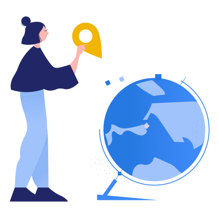 Woman placing geo tag on globe